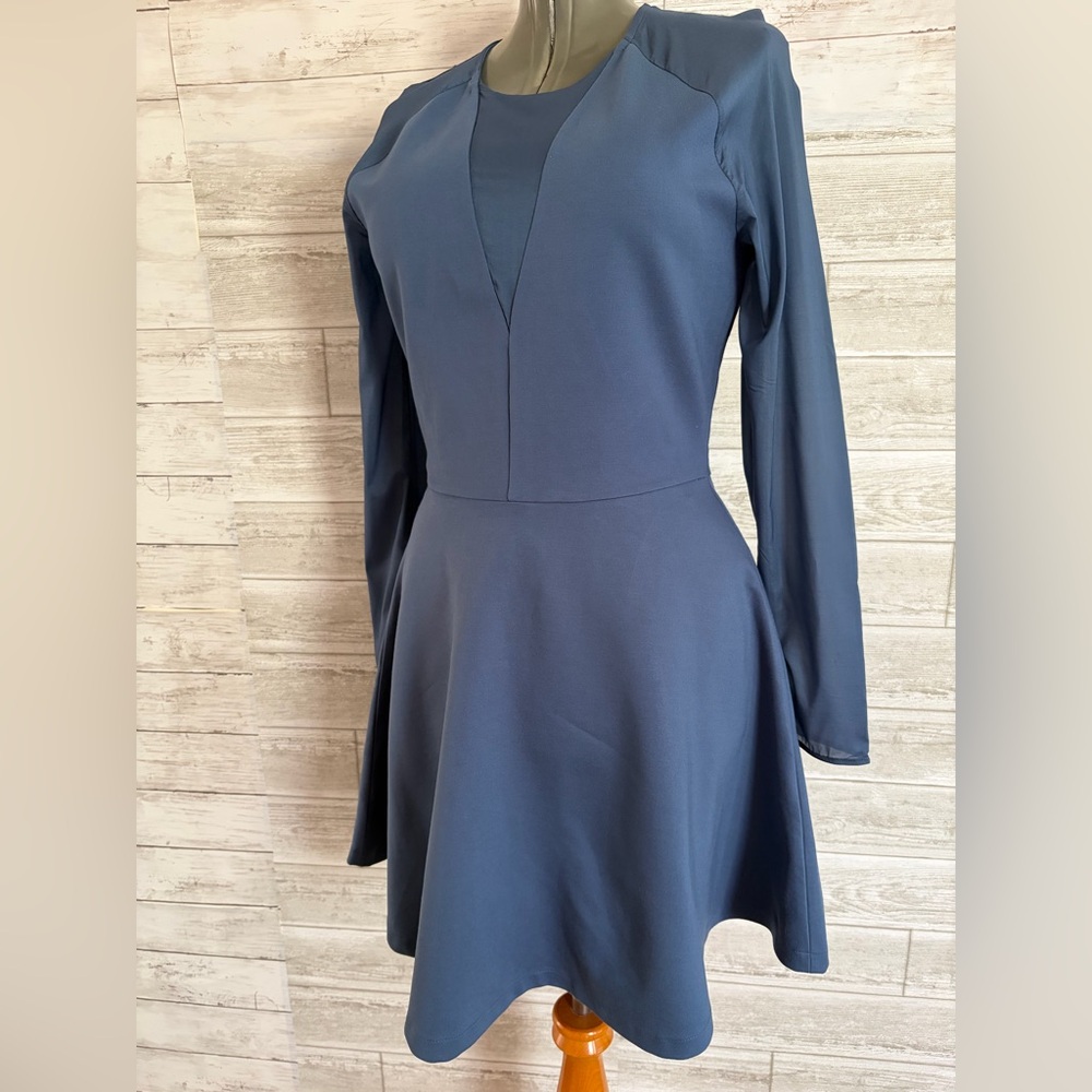 kate spade Navy Long Sleeve V-Neck Fit-and-Flare Dress